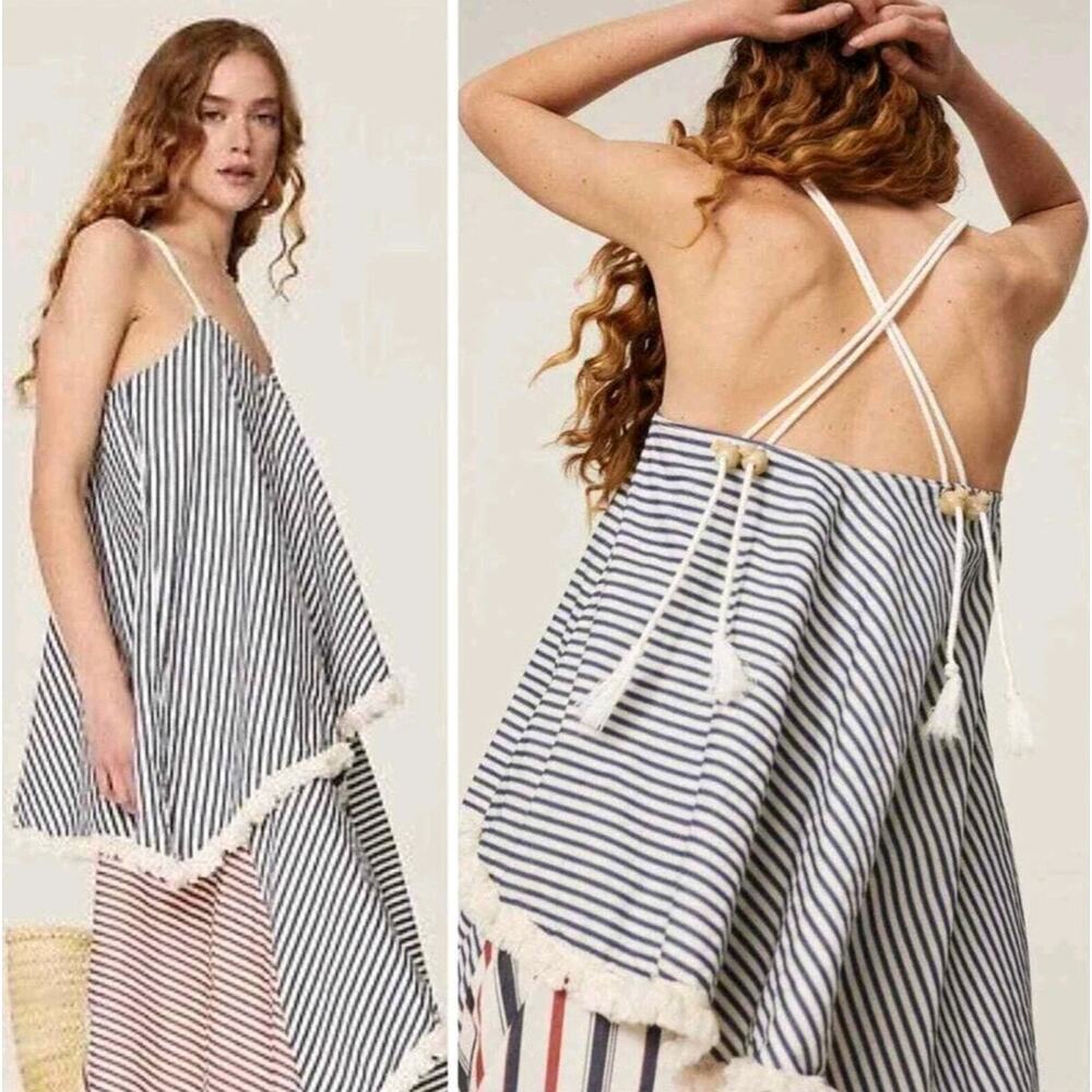 VICTORIA TOMAS Striped Layered Dress Cotton Size 40 US 8